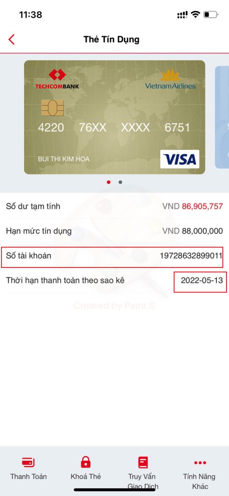 Số tài khoản thẻ tín dụng Techcombank