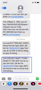 Tin nhắn mời trả góp thẻ tín dụng VPbank